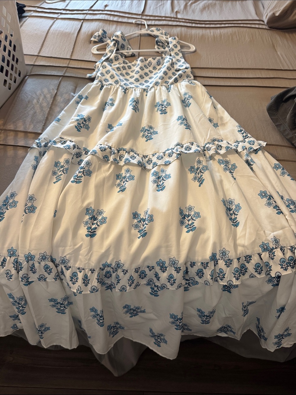 Blue Floral Tiered Summer Dress